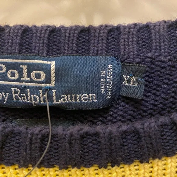 Ralph Lauren Men's Bold Striped Sweater - Navy and Yellow